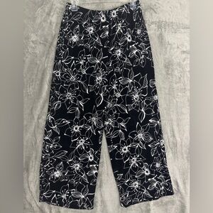 Vtg‎ Softwear by Mark Singer Pants Women L Black Floral Wide Leg Cropped USA Y2K
